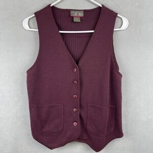 VTG 90s New York Style Burgundy Rib Button Sweater Vest V-Neck Pockets Preppy L